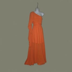 Elegant One-Shoulder Orange Dress